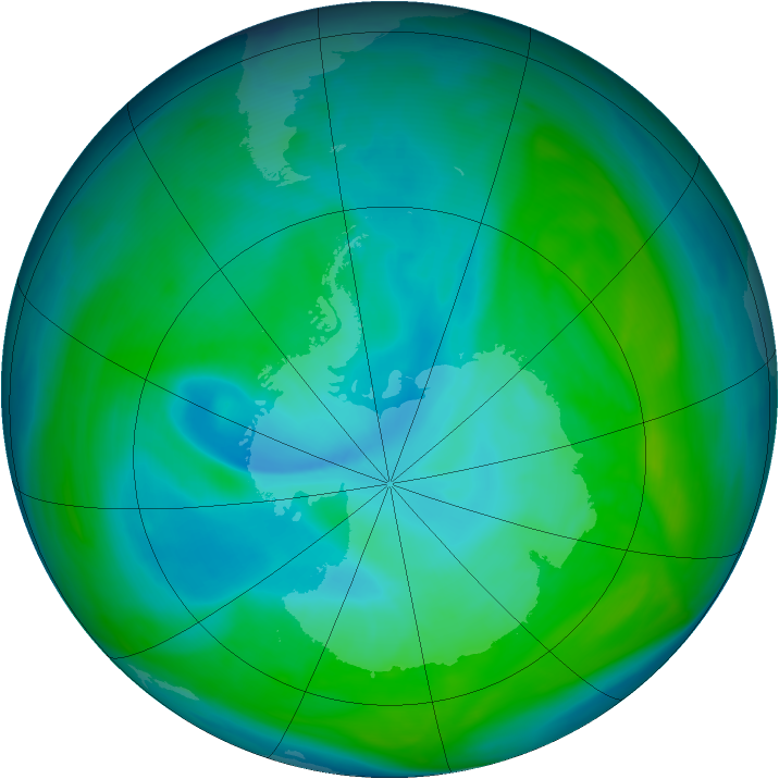 Antarctic ozone map for 31 December 2005